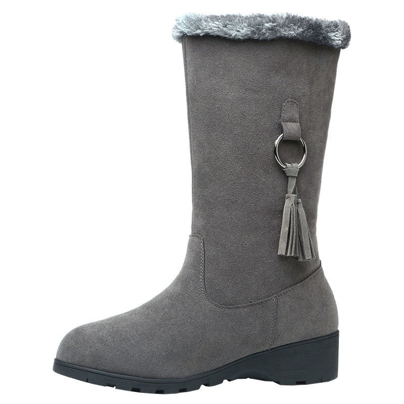 Long Furry Mouth Fleece-lined Martin Boots Autumn And Winter New - Image 5