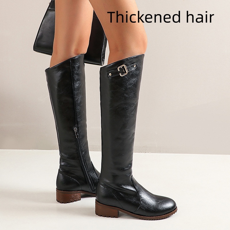 Retro Casual Women's Chunky Heel Knight Boots - Image 7