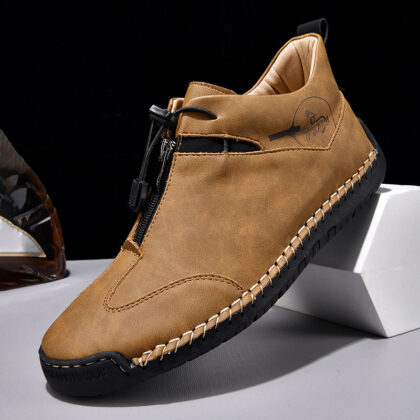 Casual Men's Leather Shoes Travel Middle-aged Doudou Light And Comfortable