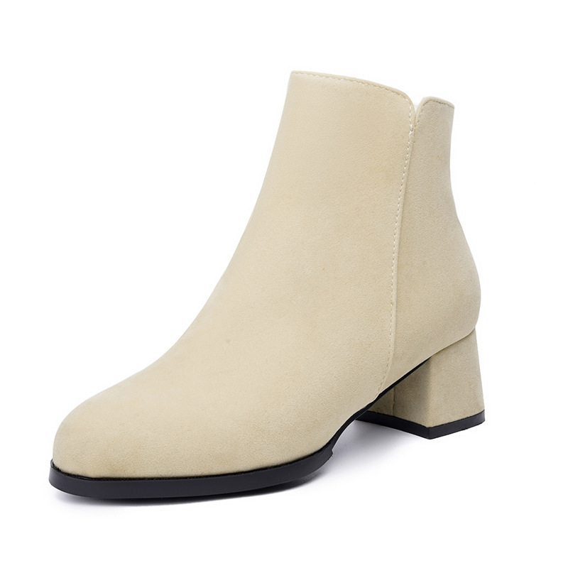 Pointed-toe Frosted Suede Side Zipper Chunky Heel Mid Heel Plus Size Female Boots - Image 8