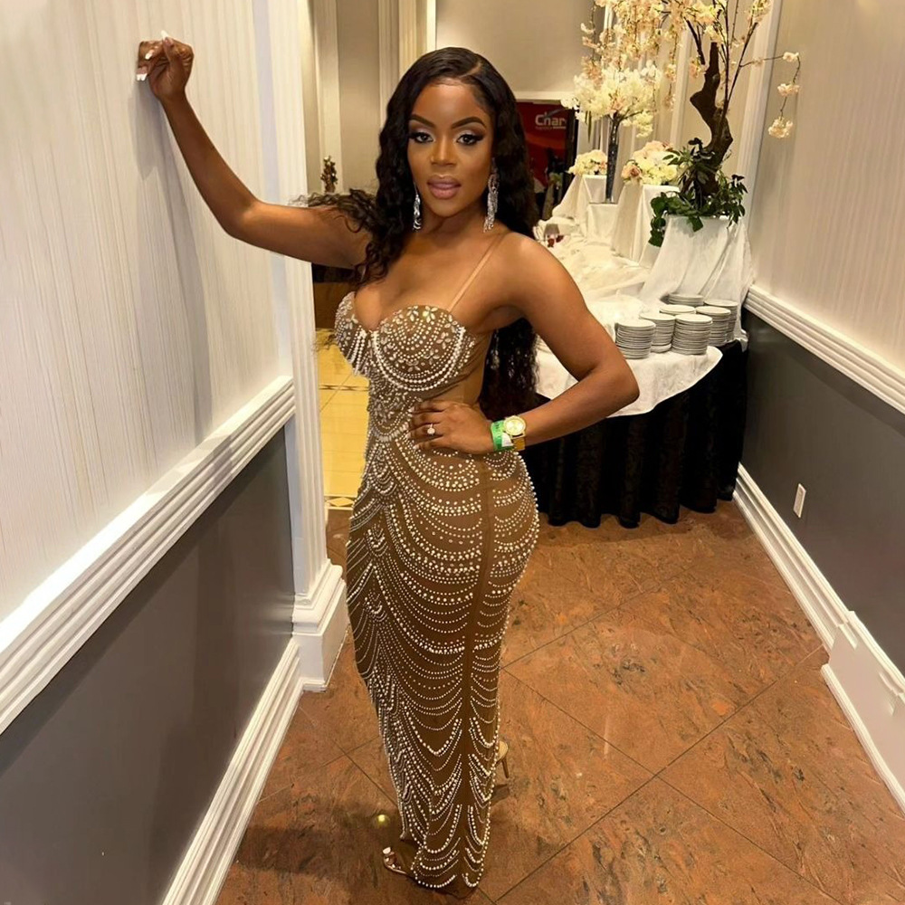 Sling Hot Drilling Foam Beads Evening Dress – Bild 3