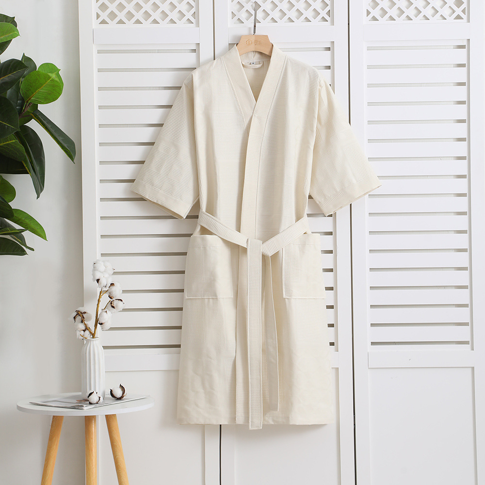 Cotton Single-layer Yarn Bathrobe Spring Summer Cropped Sleeves Mid-length Bathrobe — изображение 6