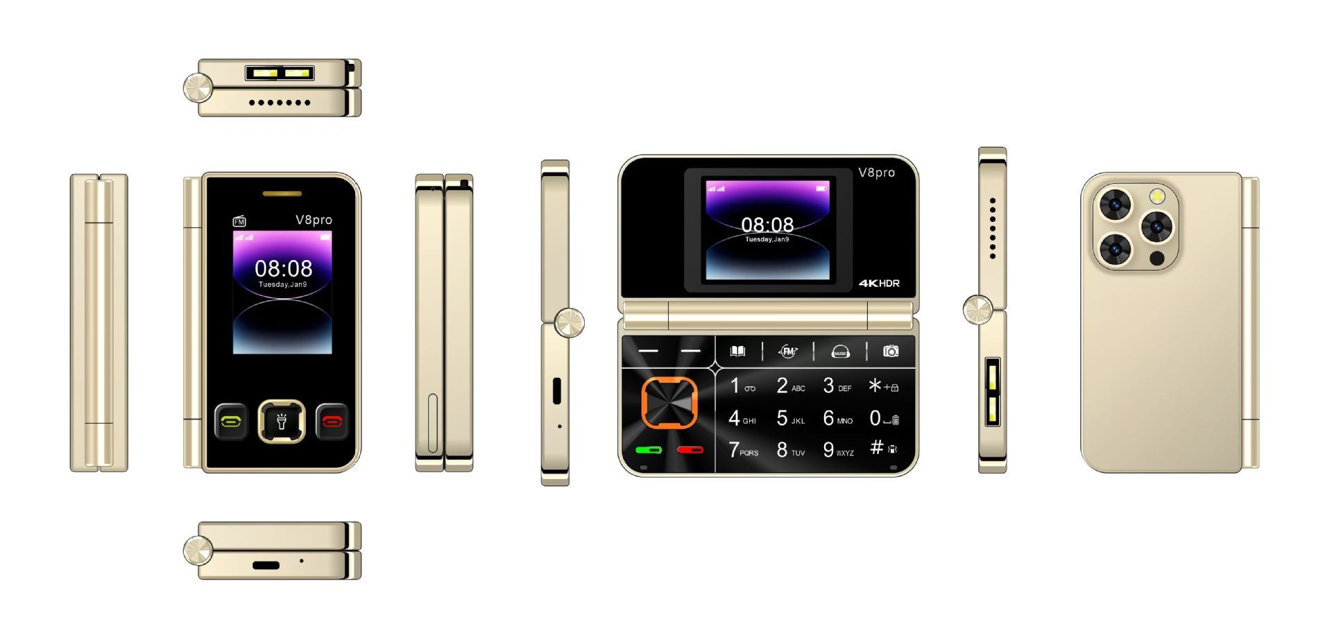 V8pro Dual Screen Folding Flip Function Mobile Phone - Image 7