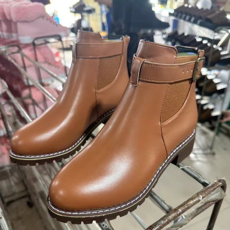 Belt Buckle Decoration Round Head Ankle Boots - Image 4