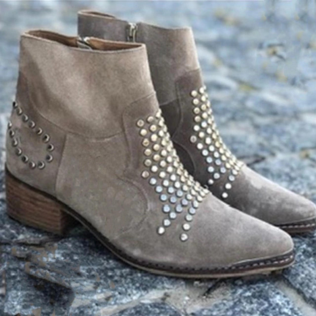 Retro Side Zipper Thick Heel Sequined Rhinestone Large Size Women's Ankle Boots - Image 6