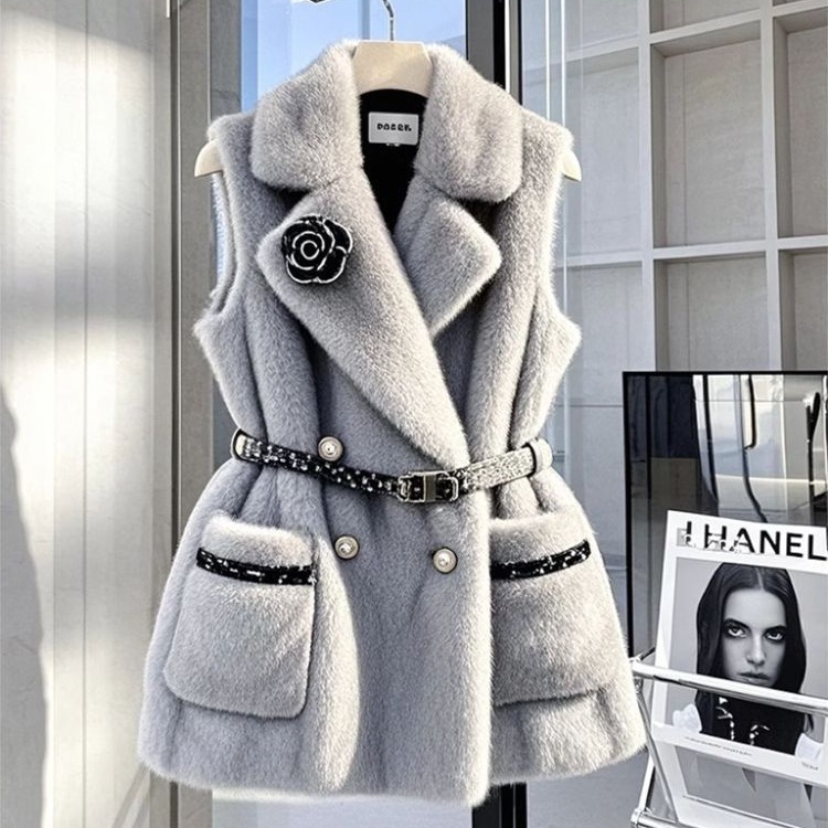 French Style High-grade Bandage Dress Waist-tight Gray Vest - Image 4