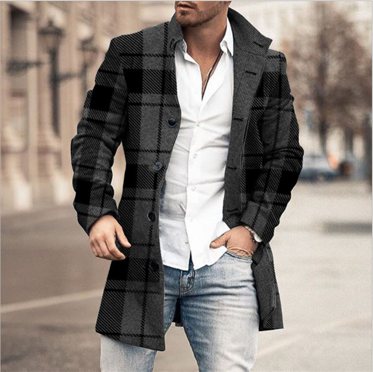 Men's Fashion Casual Tweed Stand-up Collar Coat - Image 3