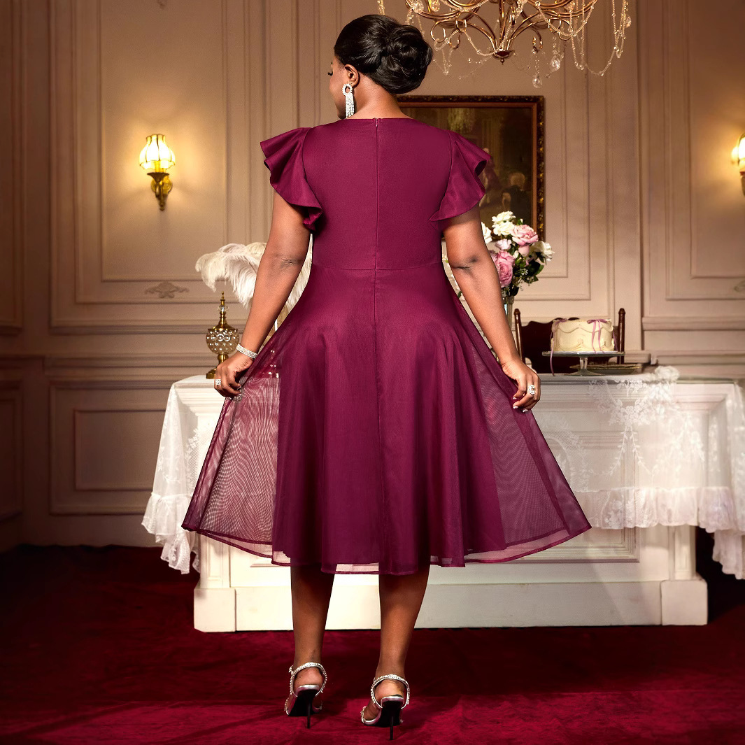 Summer Mesh Butterfly Sleeve Ruffles Party Wedding Guest Elegant Dress – Bild 2