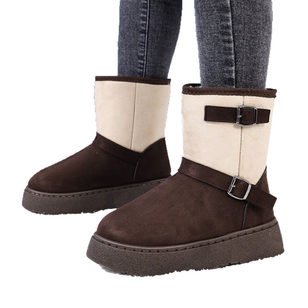 Round Toe Fashionable And Comfortable Furry Slip-on Snow Boots For Women - Image 5