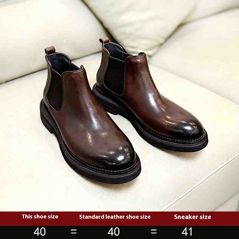 Men's Genuine Leather High-top Leather Shoes Thick Bottom Increased By Cowhide Martin Boots - Image 3