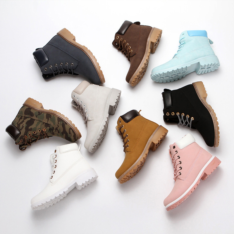 Pink With Velvet Lining Warm Flat Bottom High-top Men's Shoes Couple Martin Boots - Image 2