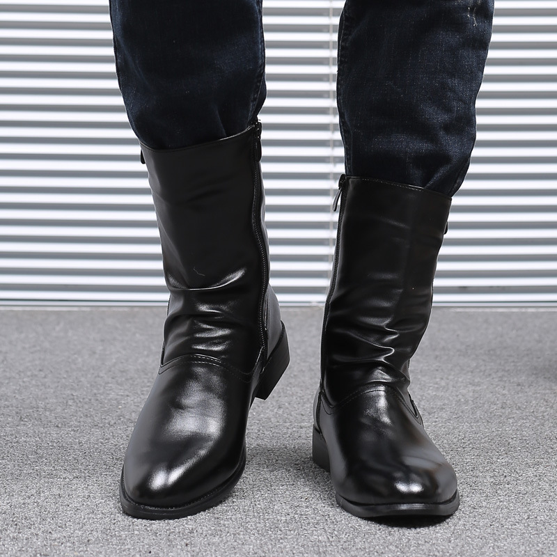 Pointed Leather Boots Men's British Korean High-top Leather Shoes Mid-calf Length - Image 5