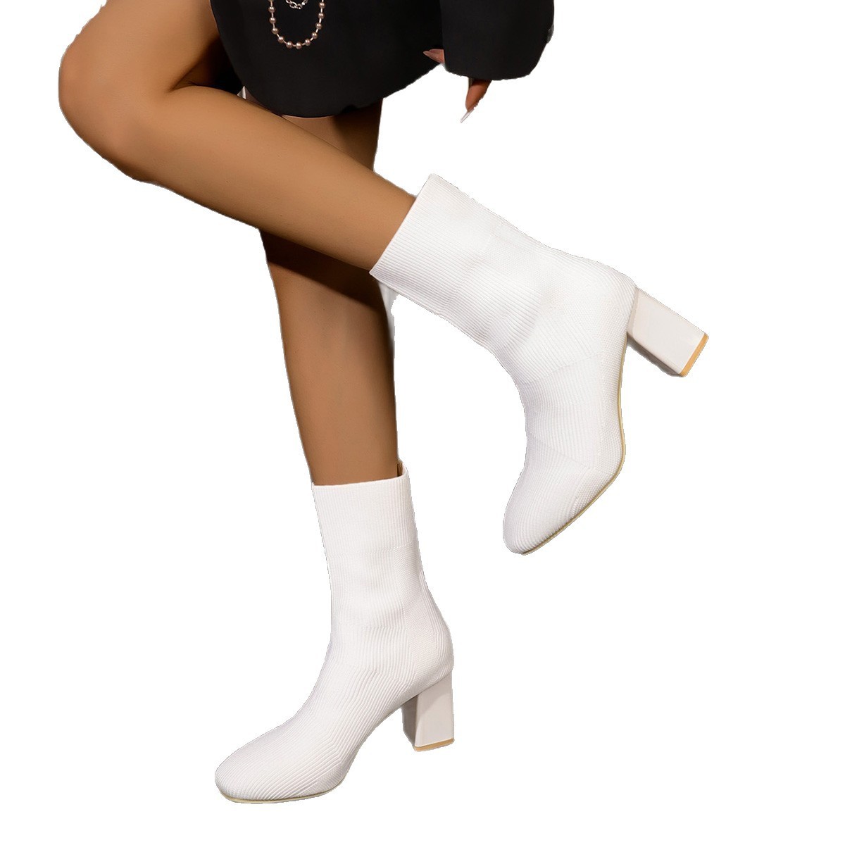 New Knitted Round Head Sleeve High Heel Socks Boots – Bild 5