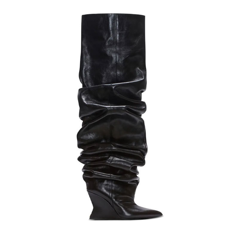 Catwalk Pleated Over-the-knee Boots Female Pointed Toe Wedge High-heel Boots - Image 4