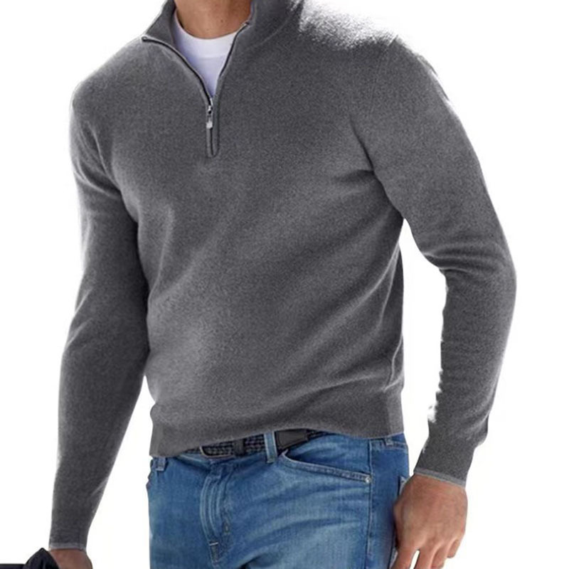 Men's Fashion Casual Long Sleeve V-neck Cashmere Zipper Top - Image 6