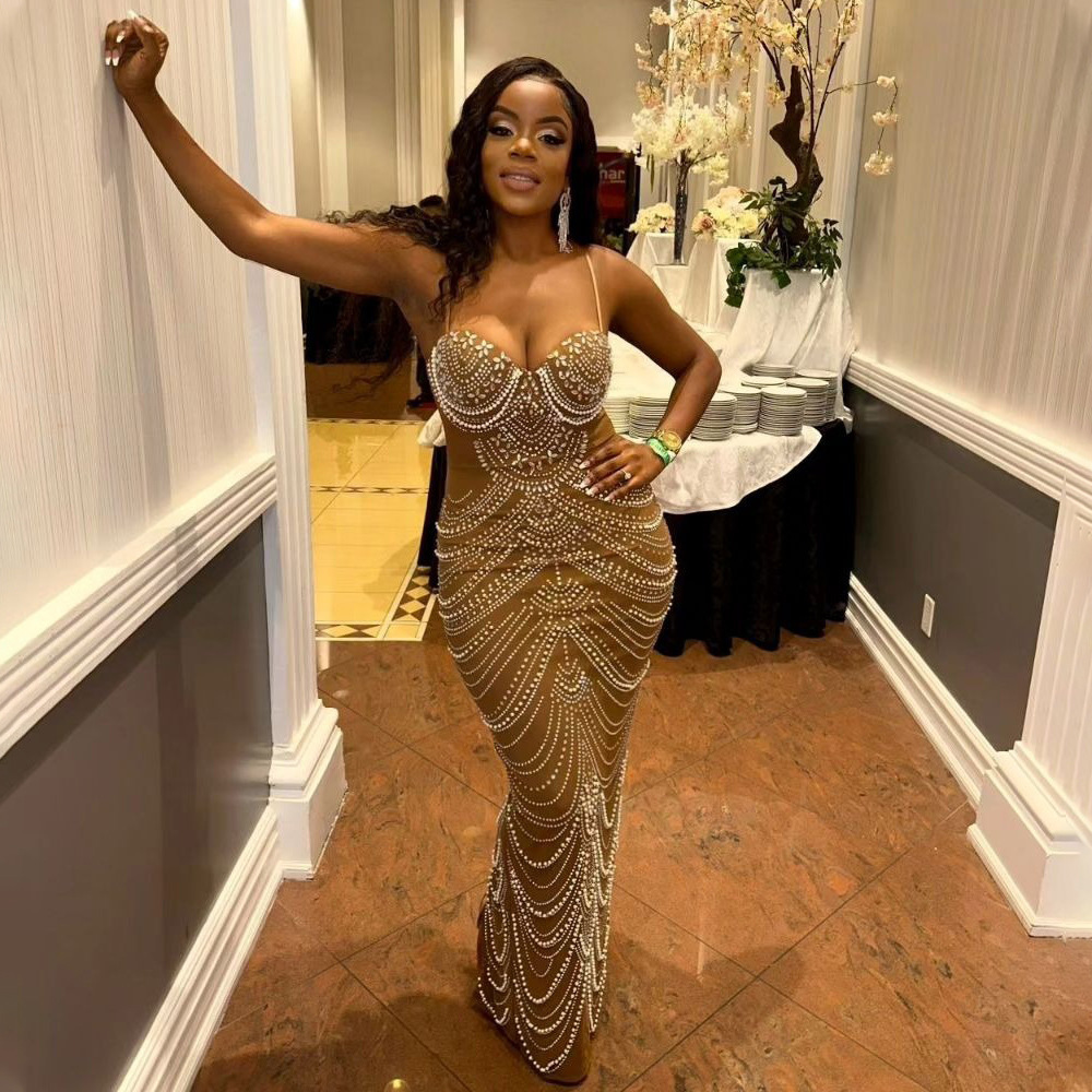 Sling Hot Drilling Foam Beads Evening Dress – Bild 2