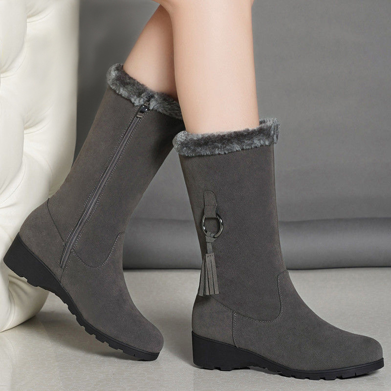 Long Furry Mouth Fleece-lined Martin Boots Autumn And Winter New - Image 6