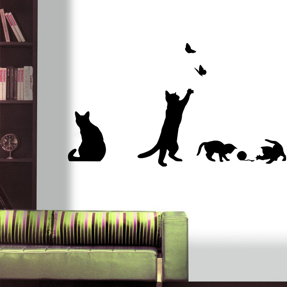 Cat Scratching Butterfly Living Room Bedroom Background Decorative Painting Wall Sticker - Image 3