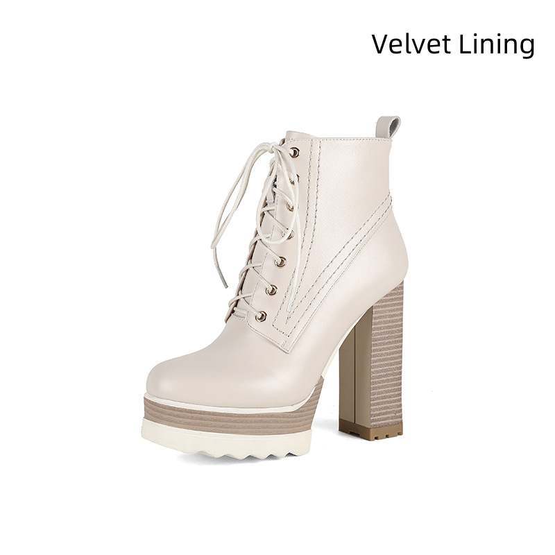 Women's Chunky Heel Waterproof Platform High Heel Boots - Image 8
