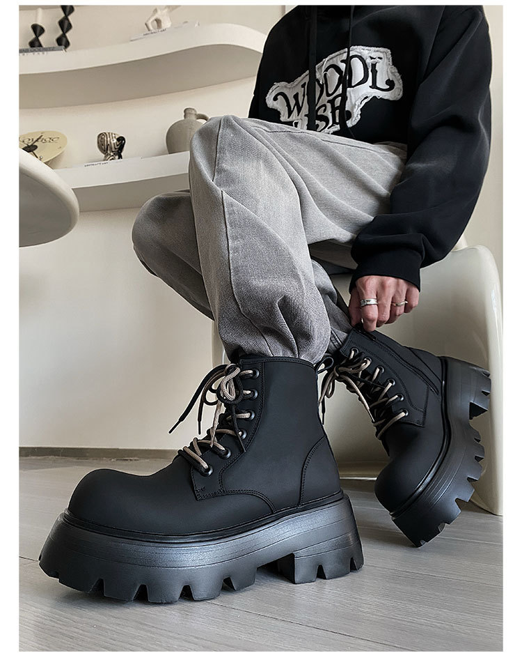 Martin Boots Height Increasing Lace-up Motorcycle High-top Leather Boots - Image 6