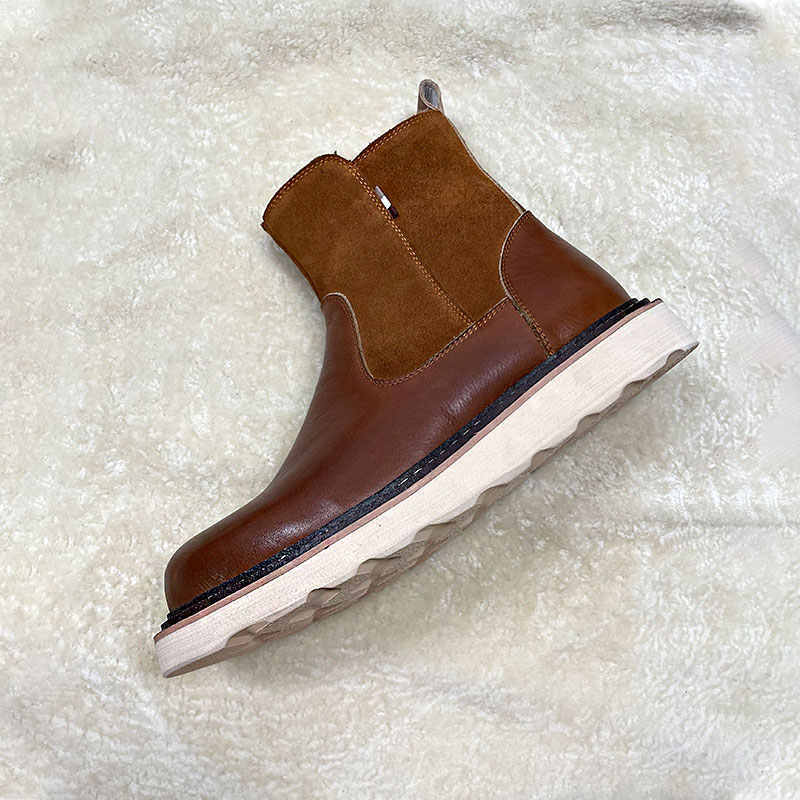 Men's Real Leather With Fleece Lining Sheepskin Fur Snow Boots - Image 2