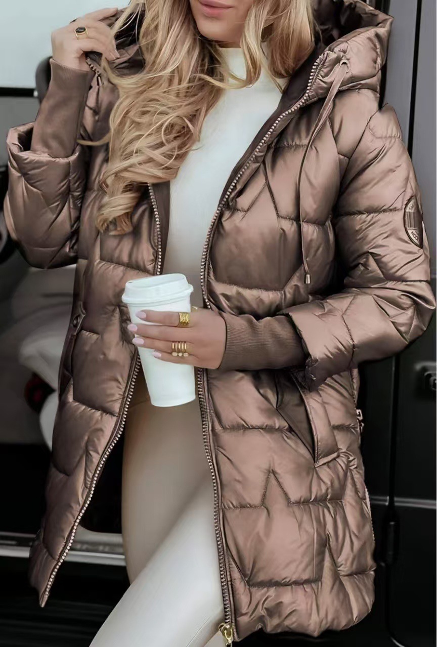 Elegant Winter Hooded Down Jacket Cardigan Coat - Image 3