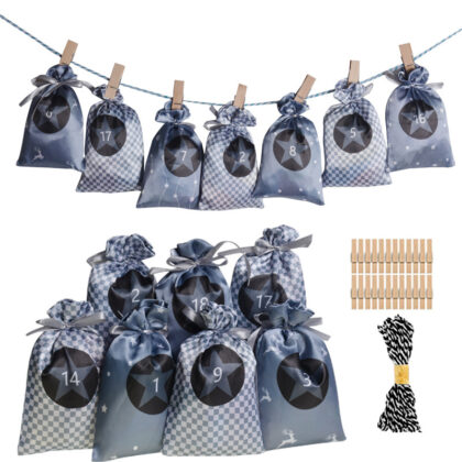 Advent Calendar Christmas Satin Cloth Gift Bag Set