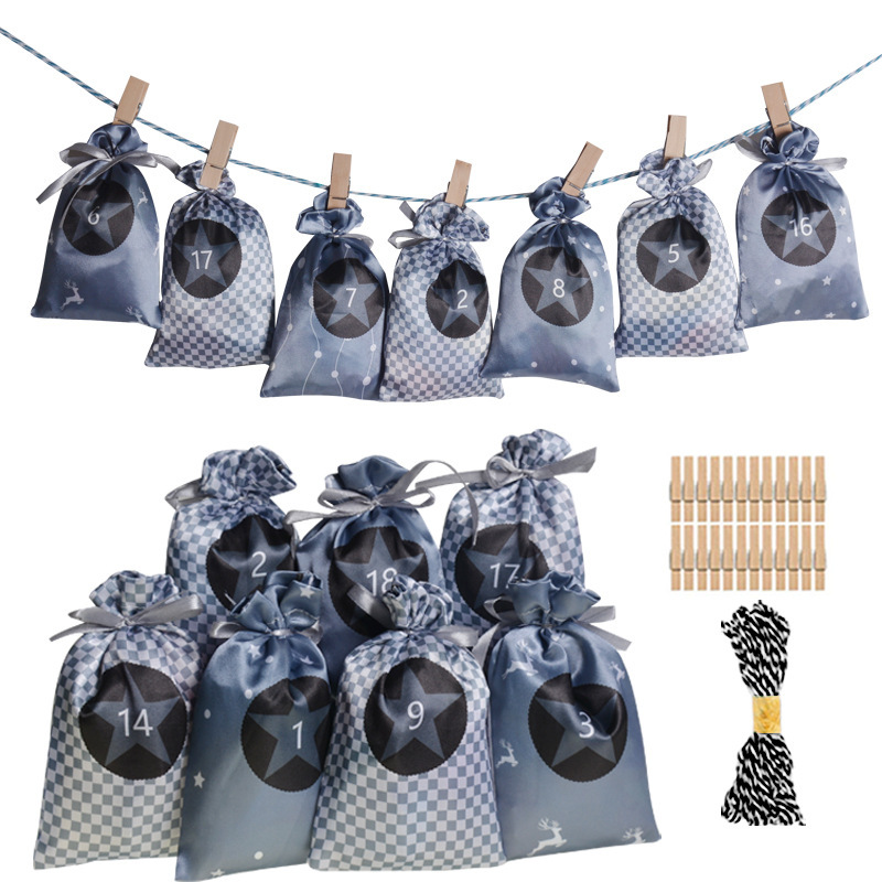 Advent Calendar Christmas Satin Cloth Gift Bag Set
