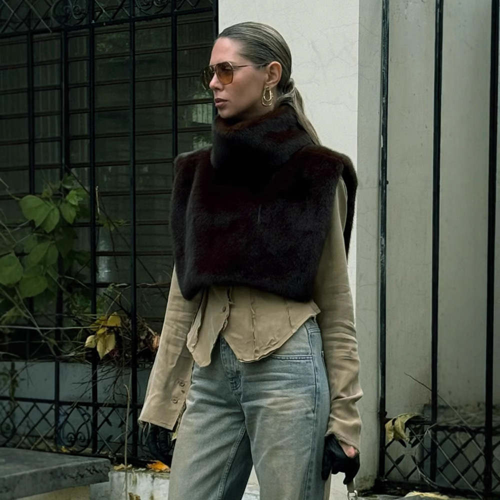 New Solid Color Half Turtleneck Sleeveless Fur Vest For Women – Bild 4