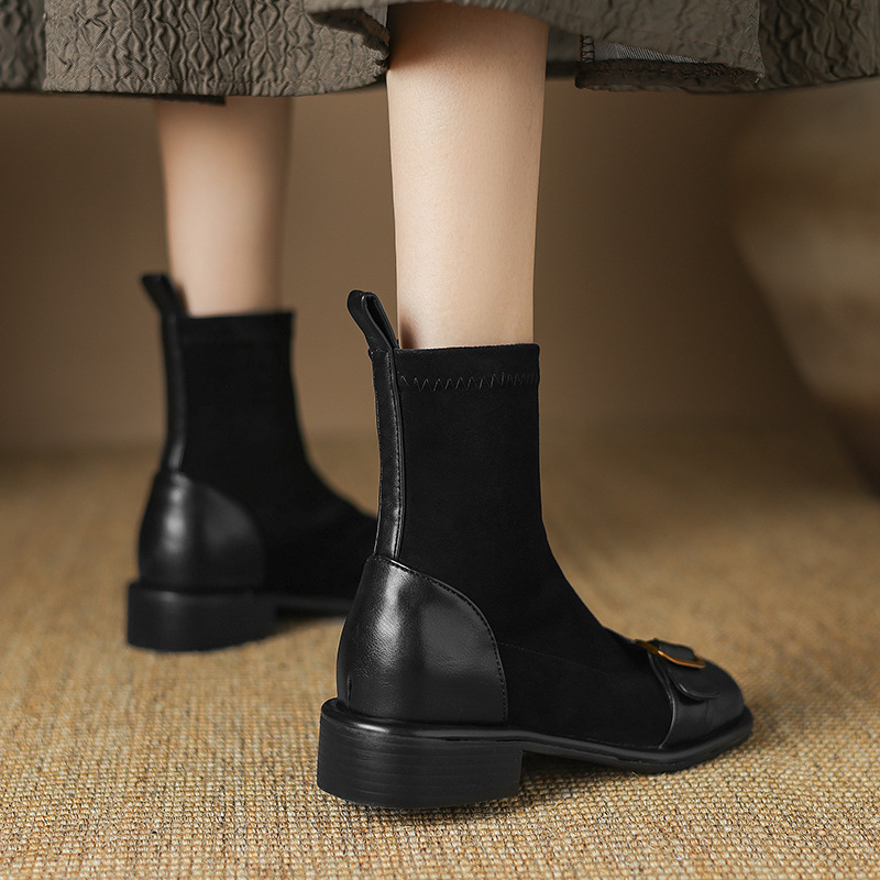 Casual Low Heel Martin Boots Belt Buckle Stitching Short Boots - Image 2