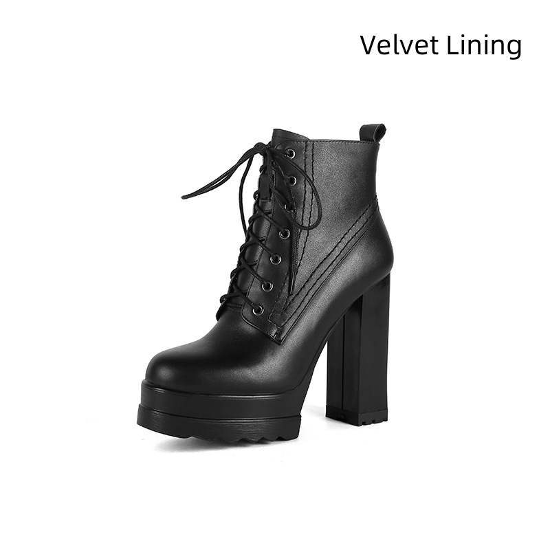 Women's Chunky Heel Waterproof Platform High Heel Boots - Image 7