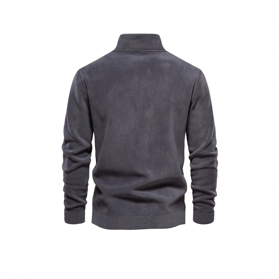 Men's Polar Fleece Top Pure Color Simple Casual Stand Collar Pullover Sweater - Image 6