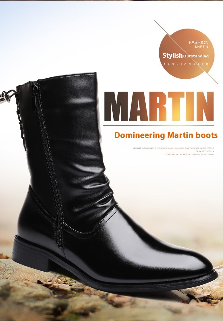 Pointed Leather Boots Men's British Korean High-top Leather Shoes Mid-calf Length - Image 8