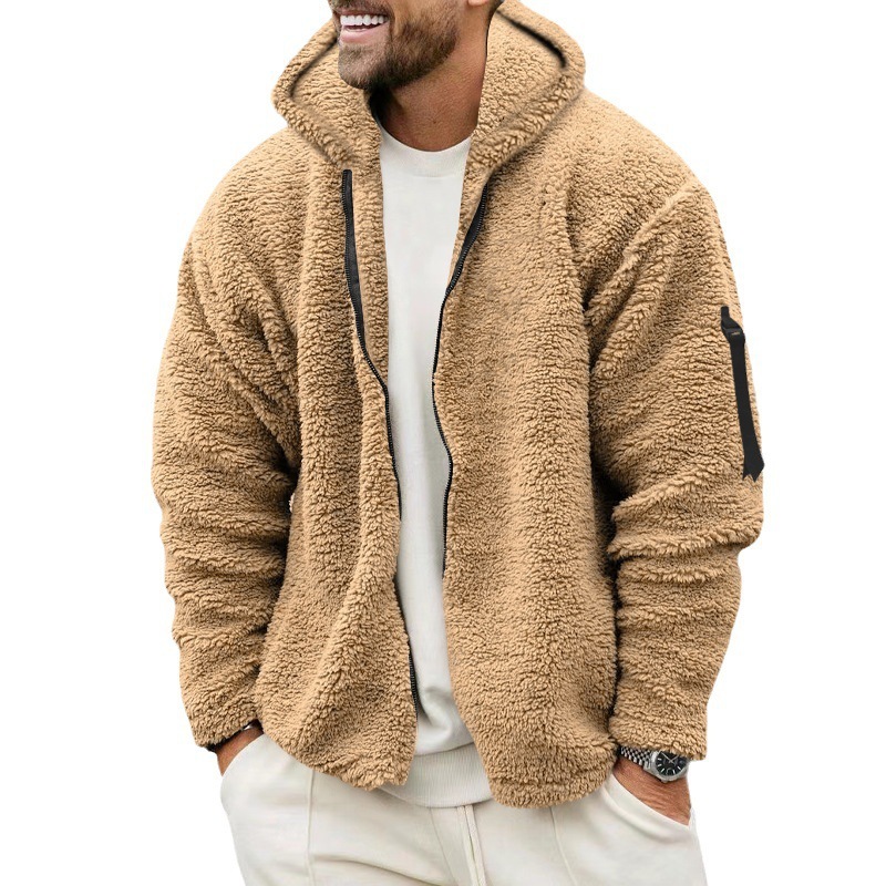Plush Hooded Jacket Men's Autumn And Winter Fleece Double-sided Wear Warm Coat With Zipper Loose Casual Jacket Outdoor Clothing - Image 7