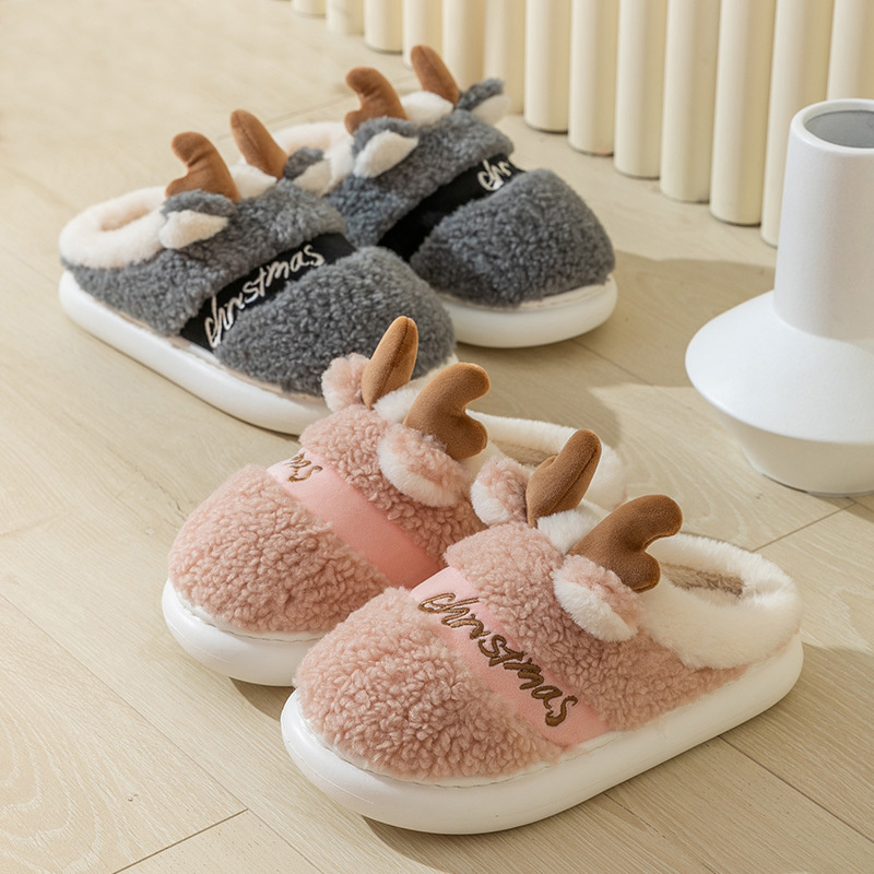 Christmas Shoes Winter Home Slippers Elk Soft Cozy Bedroom Slipper Slip On House Shoes — изображение 3