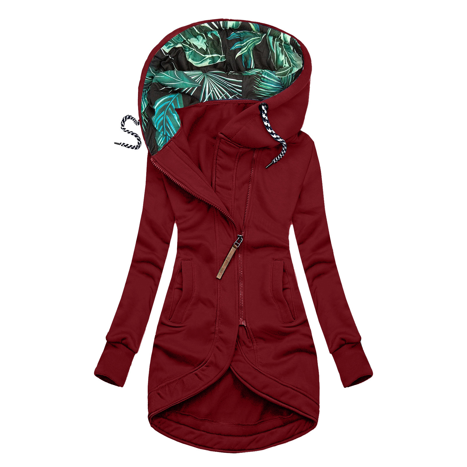 Solid Colour Printed Hooded Long Sleeve Jacket — изображение 3