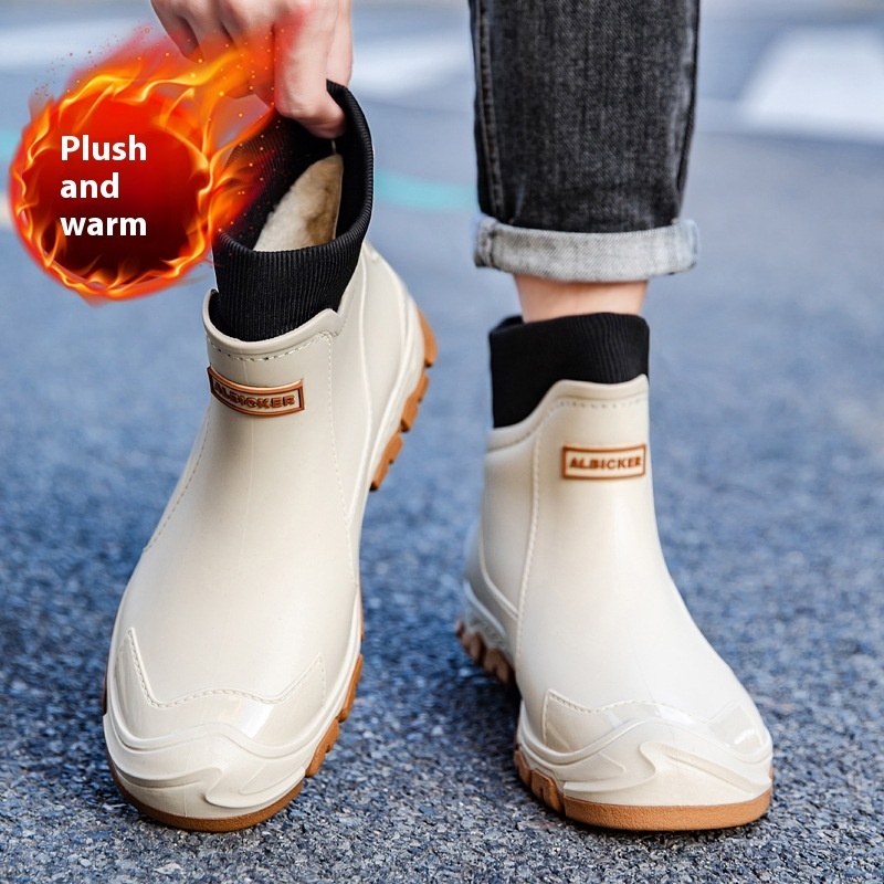 Large Size Fixed Velvet Rain Boots Stylish Water Shoes Men And Women Outdoor - Image 6