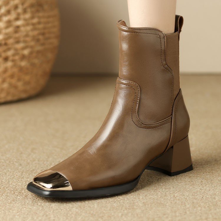 Slimming Martin Boots High Heel Maillard Leather Boots - Image 3