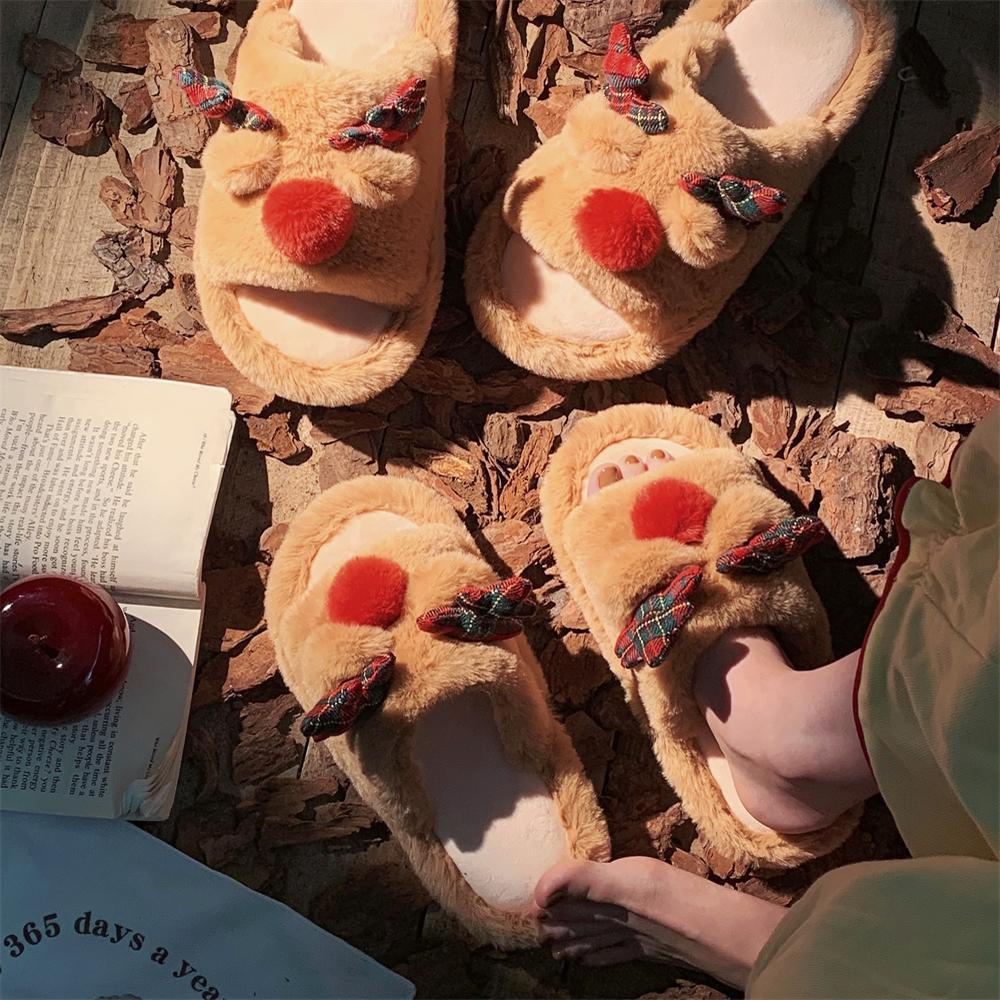 Indoor Cute One-word Cotton Slippers Autumn Women's Cartoon Fluffy Slippers - Image 3