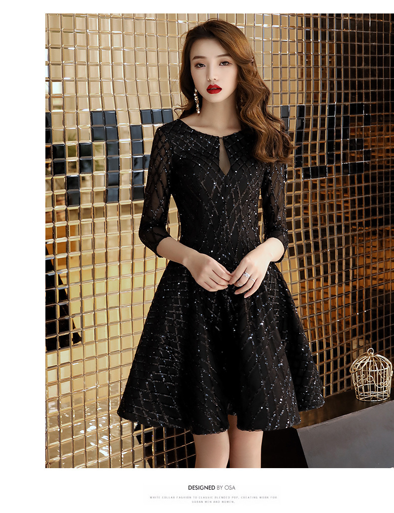 Women's Black Dinner Party Cocktail Party Birthday Party Dress Small Dress Short Socialite – Bild 10