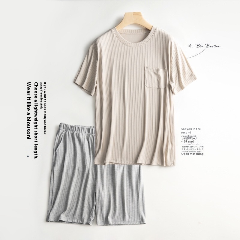 Men's Home Wear Thin Summer T-shirt Half Sleeve Shorts Suit Skin-friendly — изображение 10