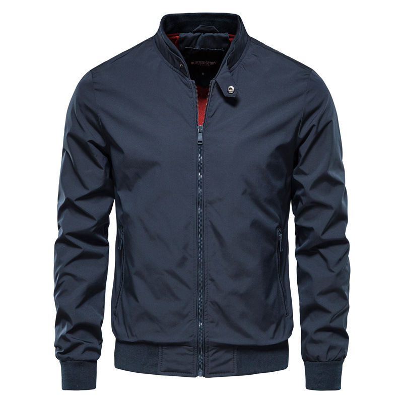 Men's Zip-up Jacket With Pockets Casual Solid Stand Collar Long Sleeve Top Outwear Clothing - Image 5