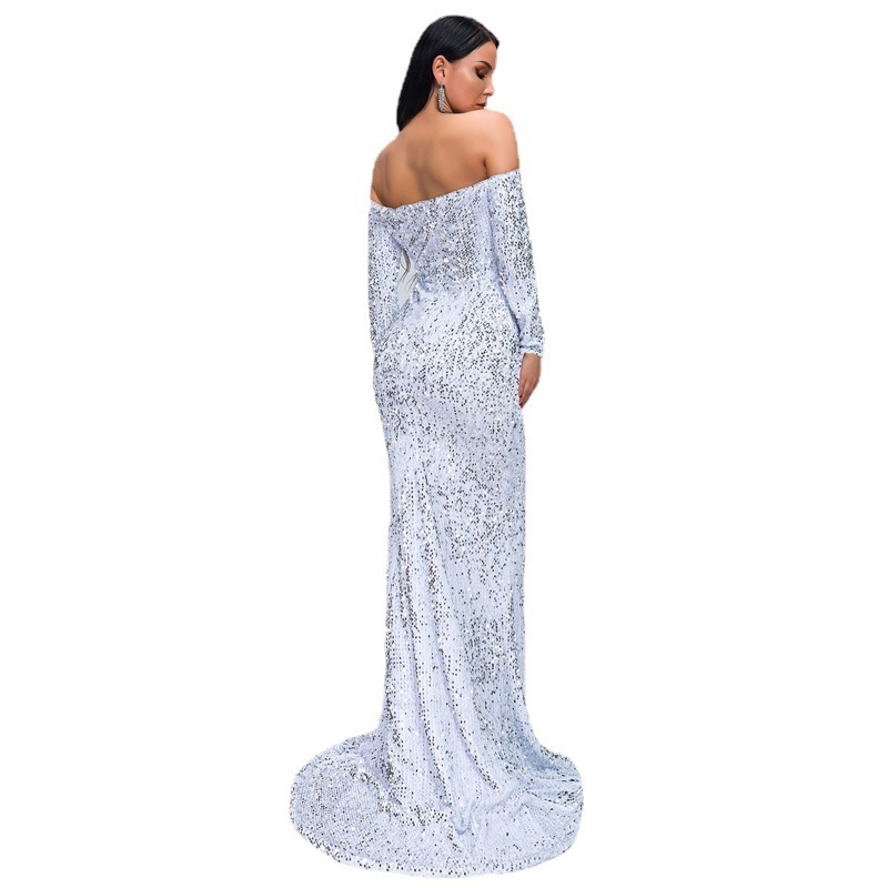 Sexy Strapless Long Sleeve Sequins Party Evening Dress – Bild 5