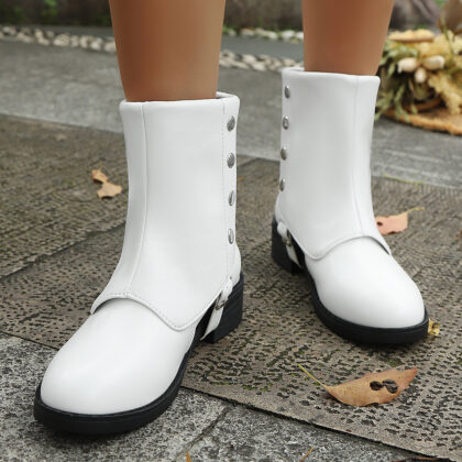 Belt Buckle Low Heel Knee-high Boots Plus Size Women's Boots