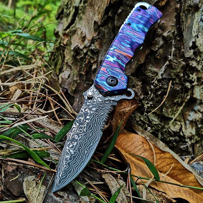 Stainless Steel Outdoor Tool Damascus Grain Folding Blade Knife - Image 6
