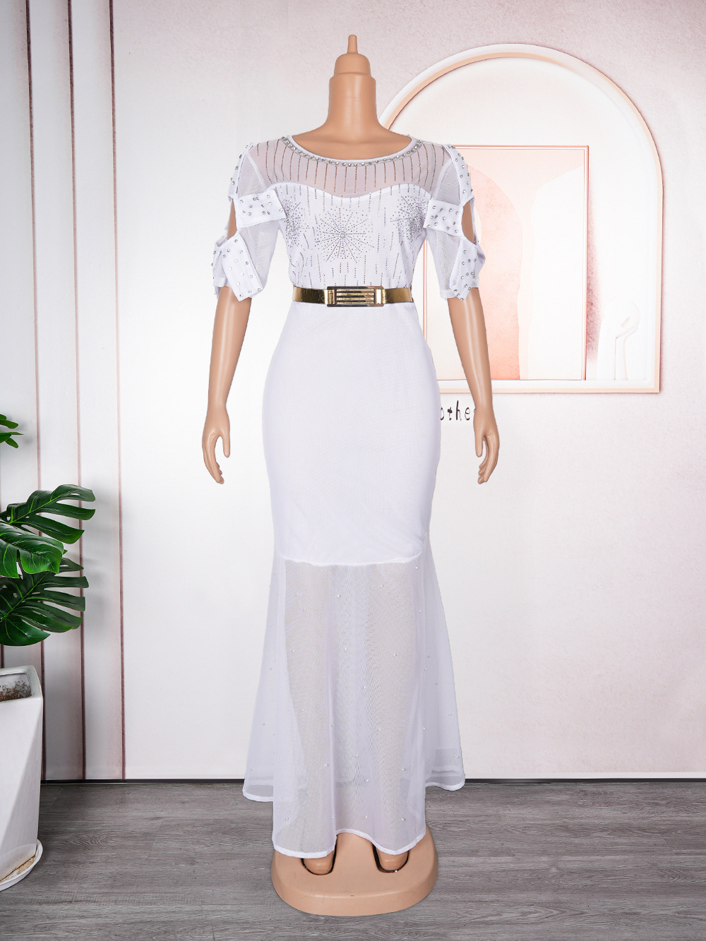 Women's Heavy Embroidered Hot Diamond Beads Night Banquet Light Luxury Evening Dress Fishtail Skirt - Image 8