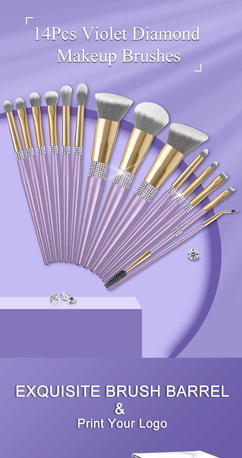 10 Lilac Purple Makeup Brush Set With Diamond – Bild 8