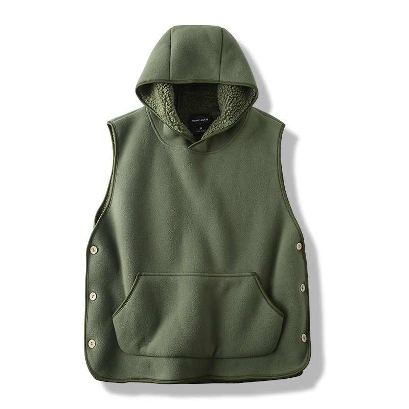 SLR Season New Two-side Button Slit Design Velvet Padded Hooded Vest - Image 8