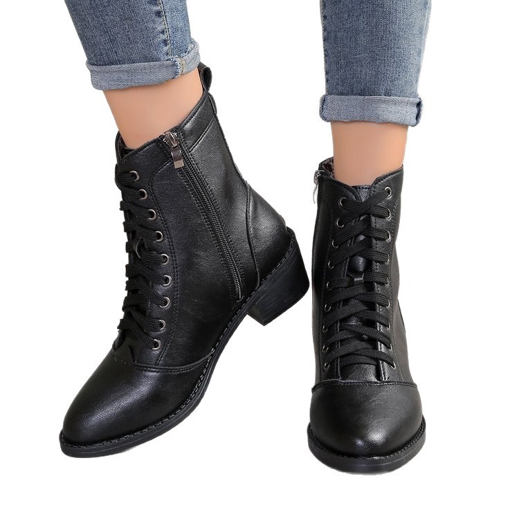 British Style Women's Casual Trend High-top Zipper Fashion Leather Boots - Image 5