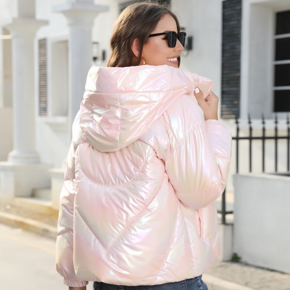 New Fashion Shiny Surface Cotton Cloth Hooded Puffer Jacket Coat — изображение 2